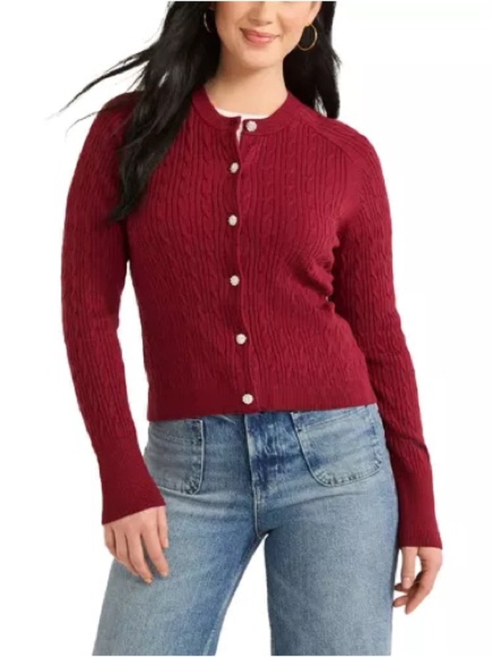 Free Assembly Cozy Yarn Cable Knit Cardigan Sz M